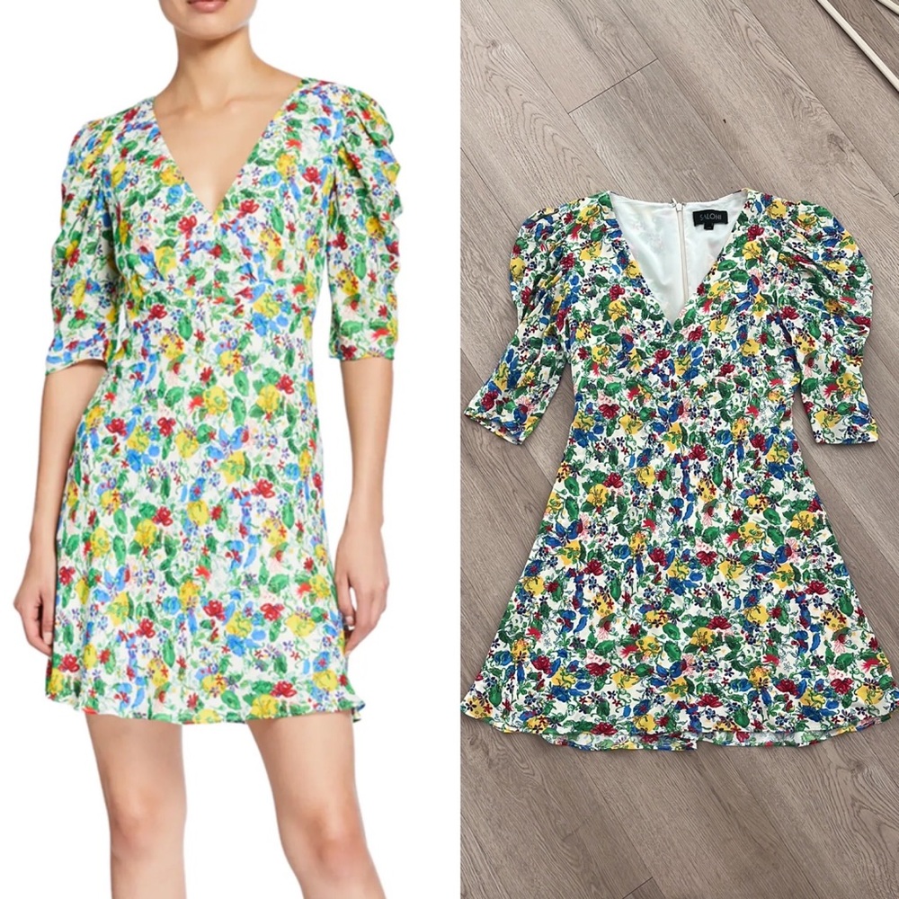 SALONI Colette Floral Mini Dress in Multi-Color, 3/4 Sleeves